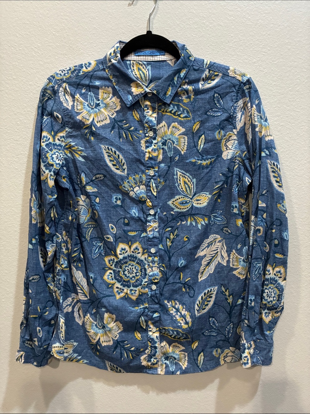 J. McLaughlin Blue Yellow Floral Casual Button-Down Shirt